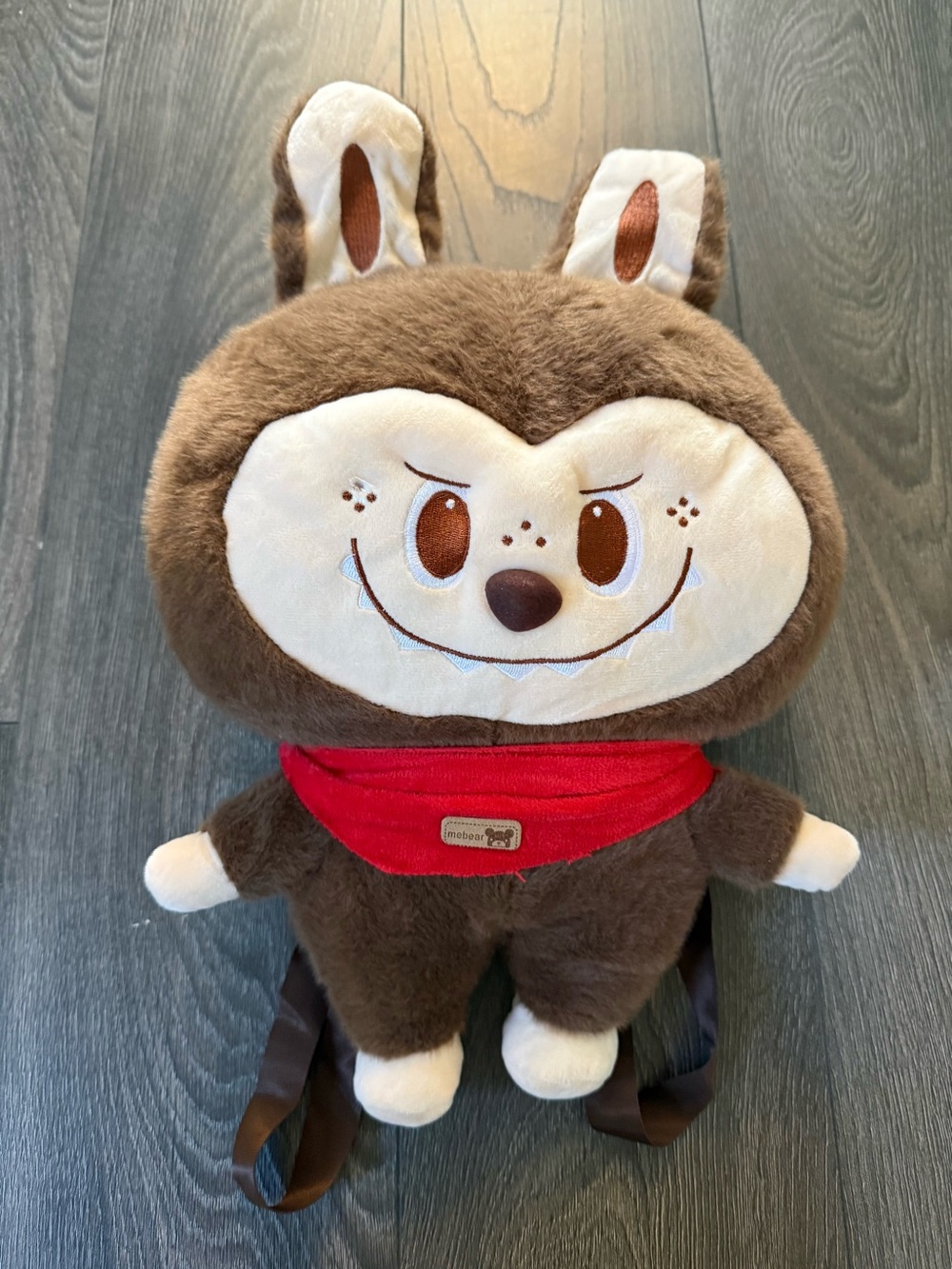 Plush Brown Character Backpack with Red Bandana